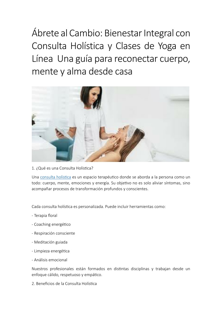 PPT - Ábrete al Cambio Bienestar Integral con Consulta Holística y Clases de Yoga en Línea  Una guía para reconectar cuerpo, m PowerPoint Presentation - ID:14544865