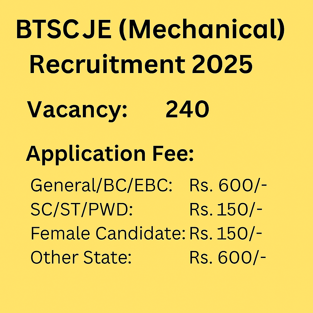 BTSC JE (Mechanical) Recruitment 2025 Vacancy - Gifyu
