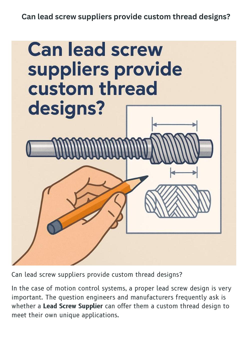 Can lead screw suppliers provide custom thread designs?