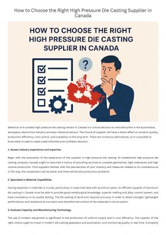 How to Choose the Right High Pressure Die Casting Supplier in Canada