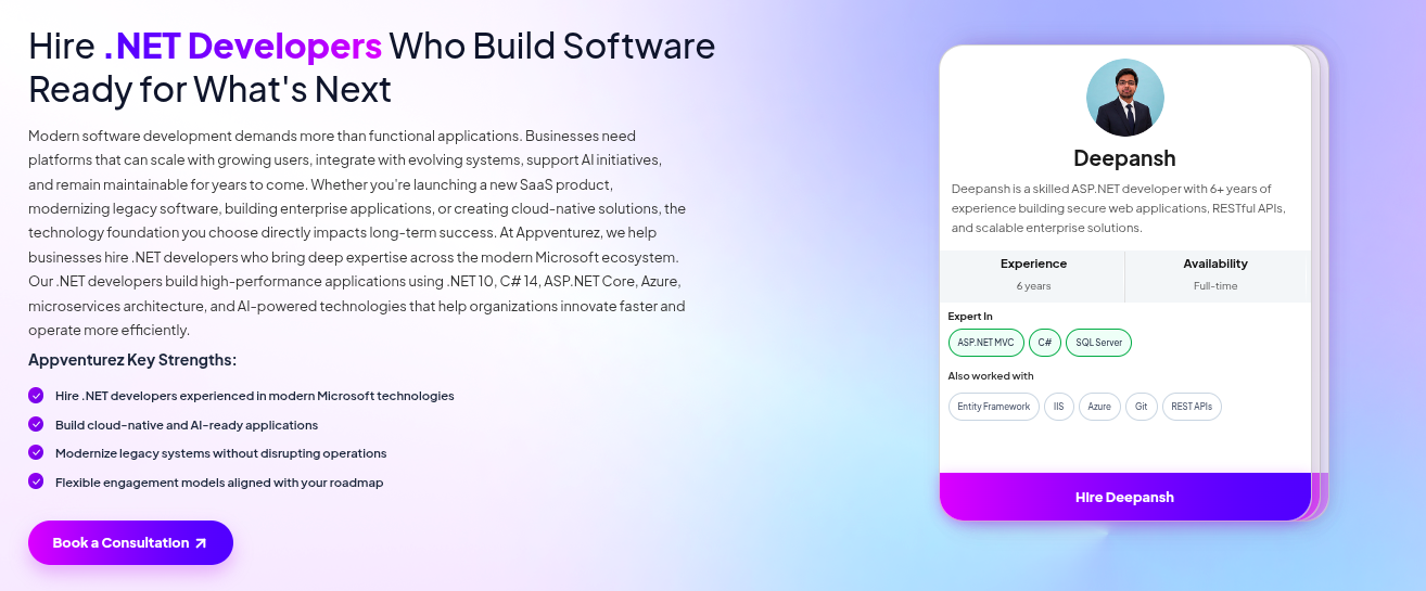 Hire .NET Developers in India | 30+ .NET Programmers Available - Appventurez