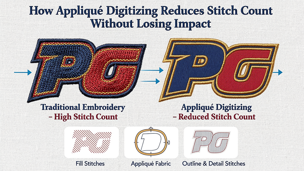 Applique Digitizing Stitch Count Reduction: Techniques 2026